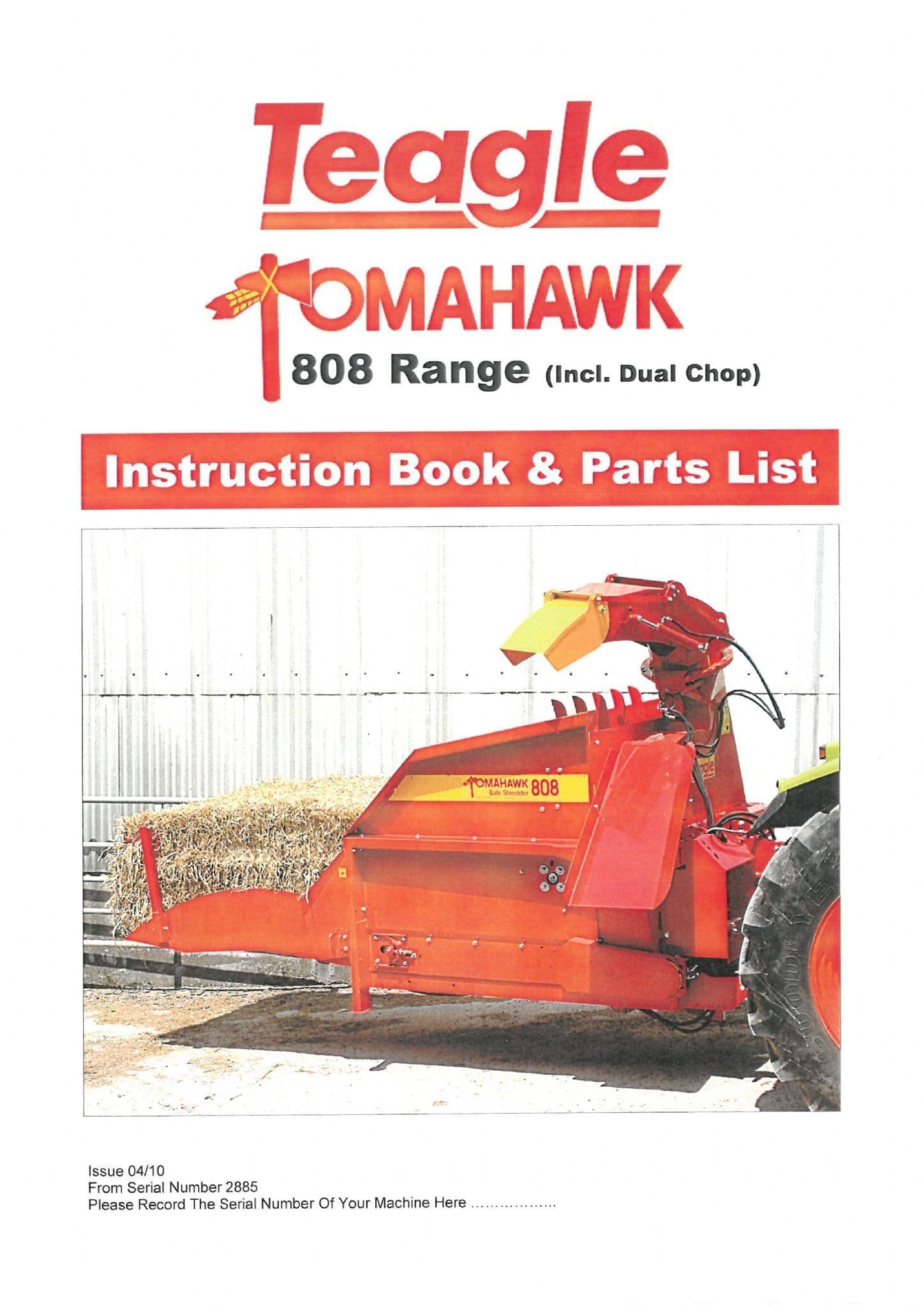 Teagle Straw Spreader Tomahawk 808 inc Dual Chop Operators Manual and Spare Parts List