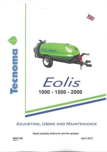 Tecnoma Eolis 1000 1500 2000  Sprayer Operators Manual and Parts List