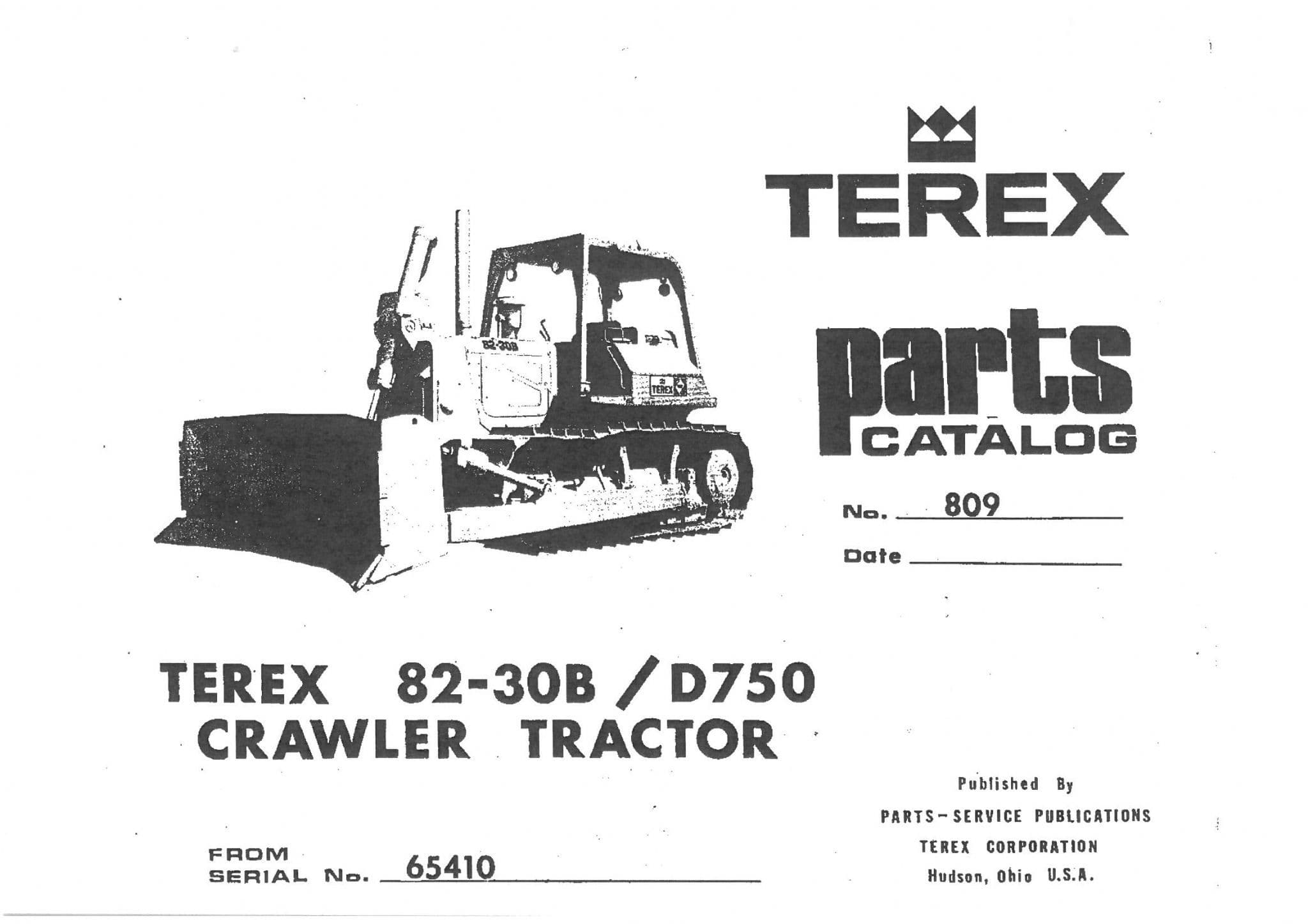 Terex Crawler Dozer Tractor 82-30B/D750 Parts Manual