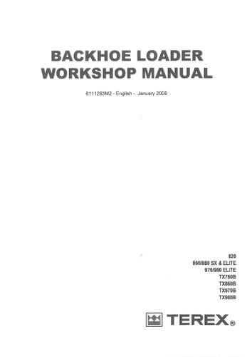 Terex Digger Loader Backhoe 820 860SX 860 Elite 880SX 880 Elite TX760B TX860B  Workshop Manual