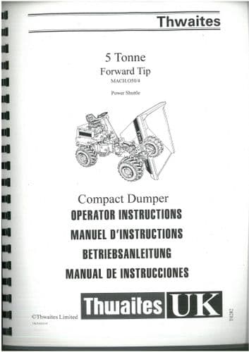 Thwaites Compact Dumper 5 Tonne Forward Tip Operators Manual