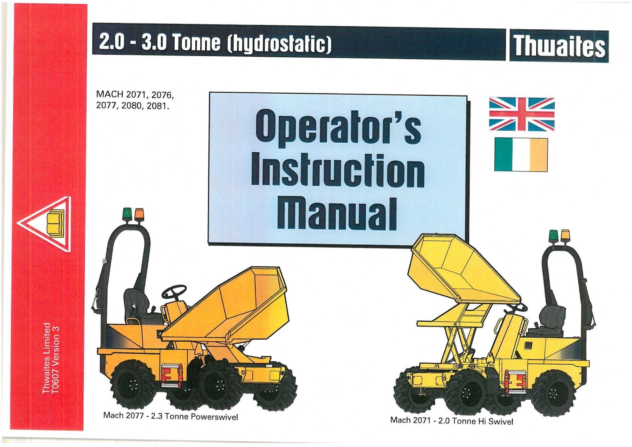 Thwaites Dumper 2 & 3 Tonne Hydrostatic Mach 2071 2076 2077 20808 2081 Operators Manual