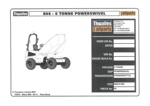 Thwaites Dumper Powerswivel 866-6 Tonne Parts Manual