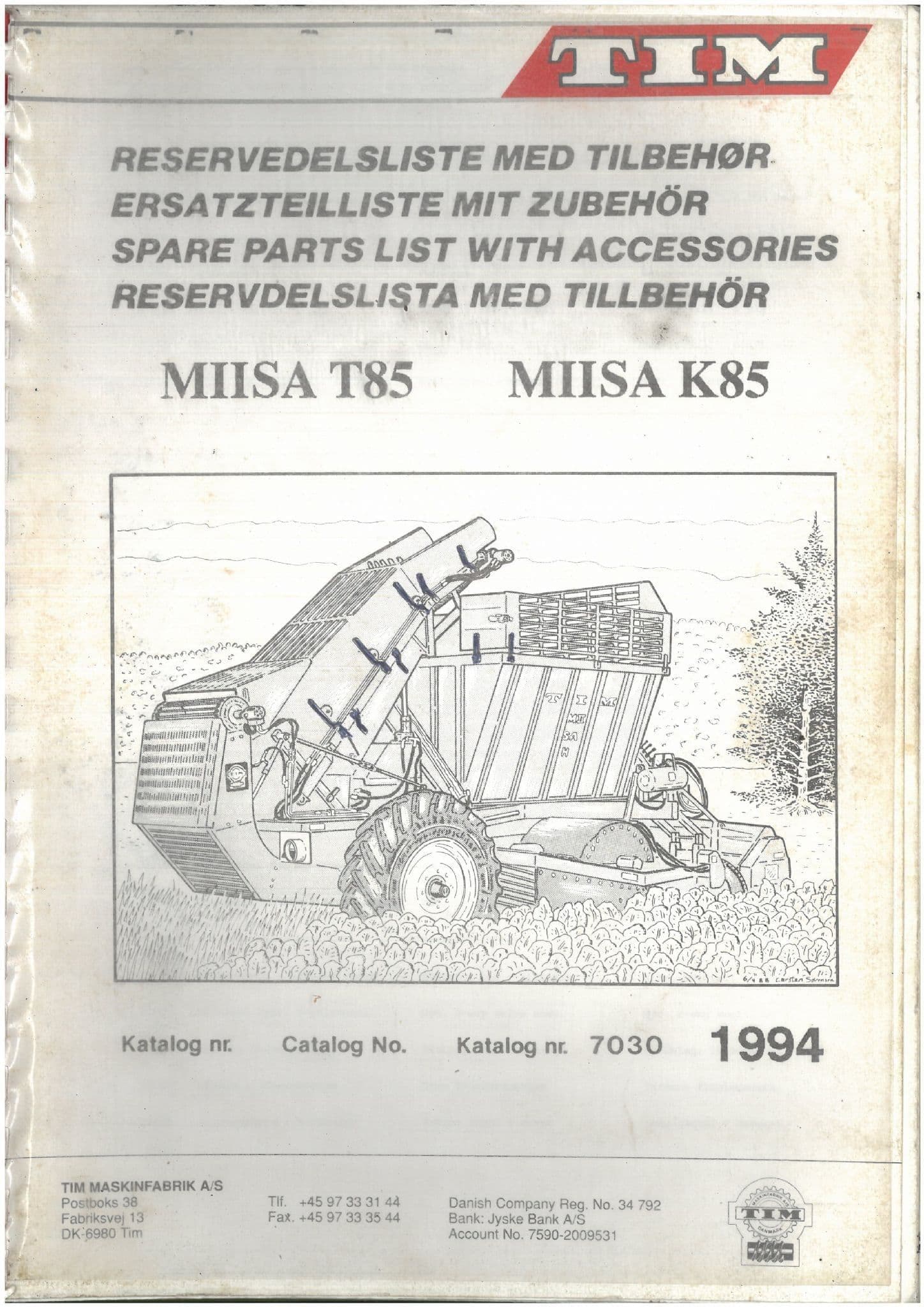 Tim Beet Harvester MIISA T85 K85 Parts Manual