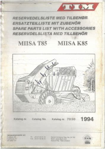 Tim Beet Harvester MIISA T85 K85 Parts Manual