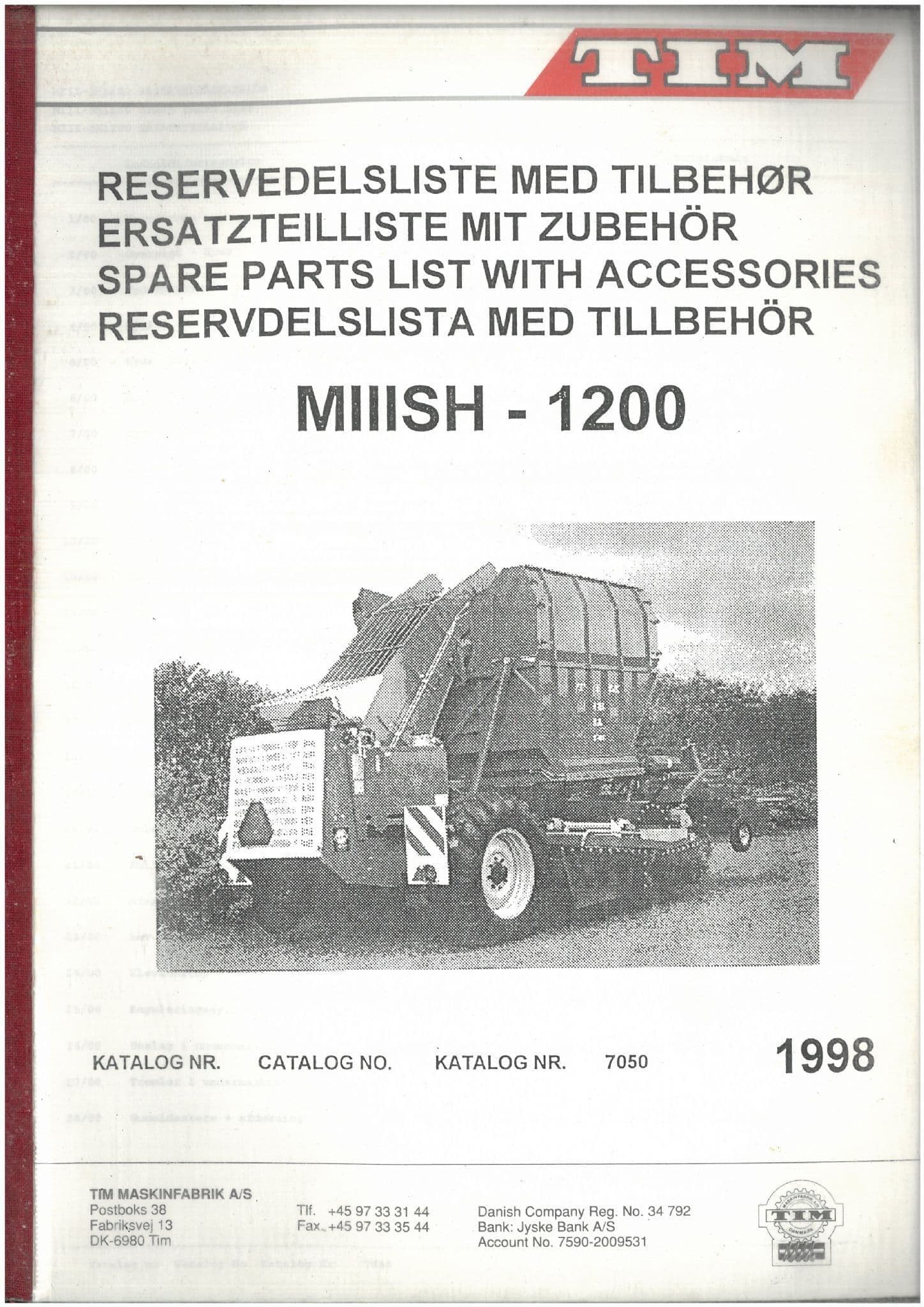 TIM Sugar Beet Harvester MIII SH1200 Parts Manual
