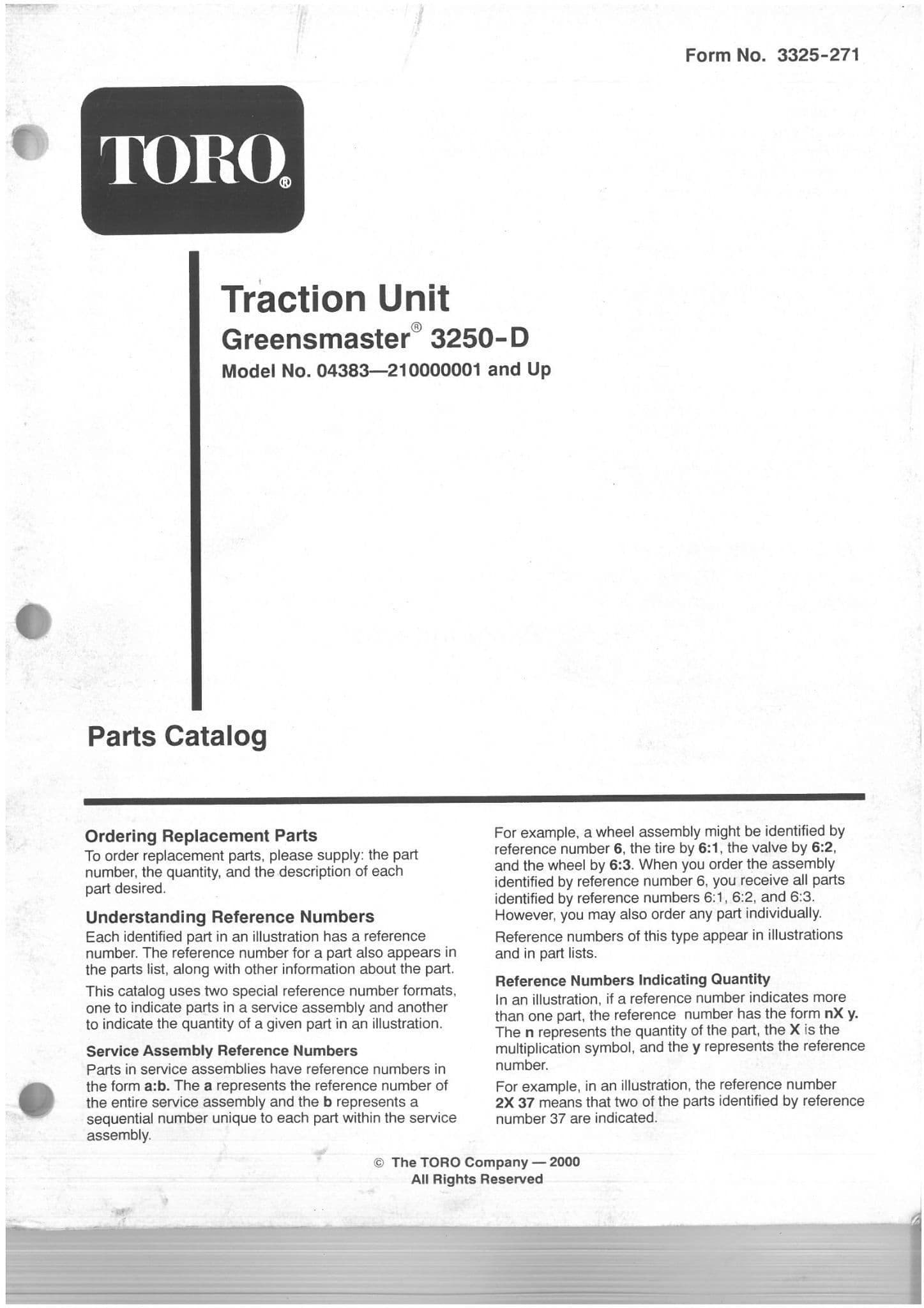 Toro Mower Greensmaster 3250D Parts Manual 3250D