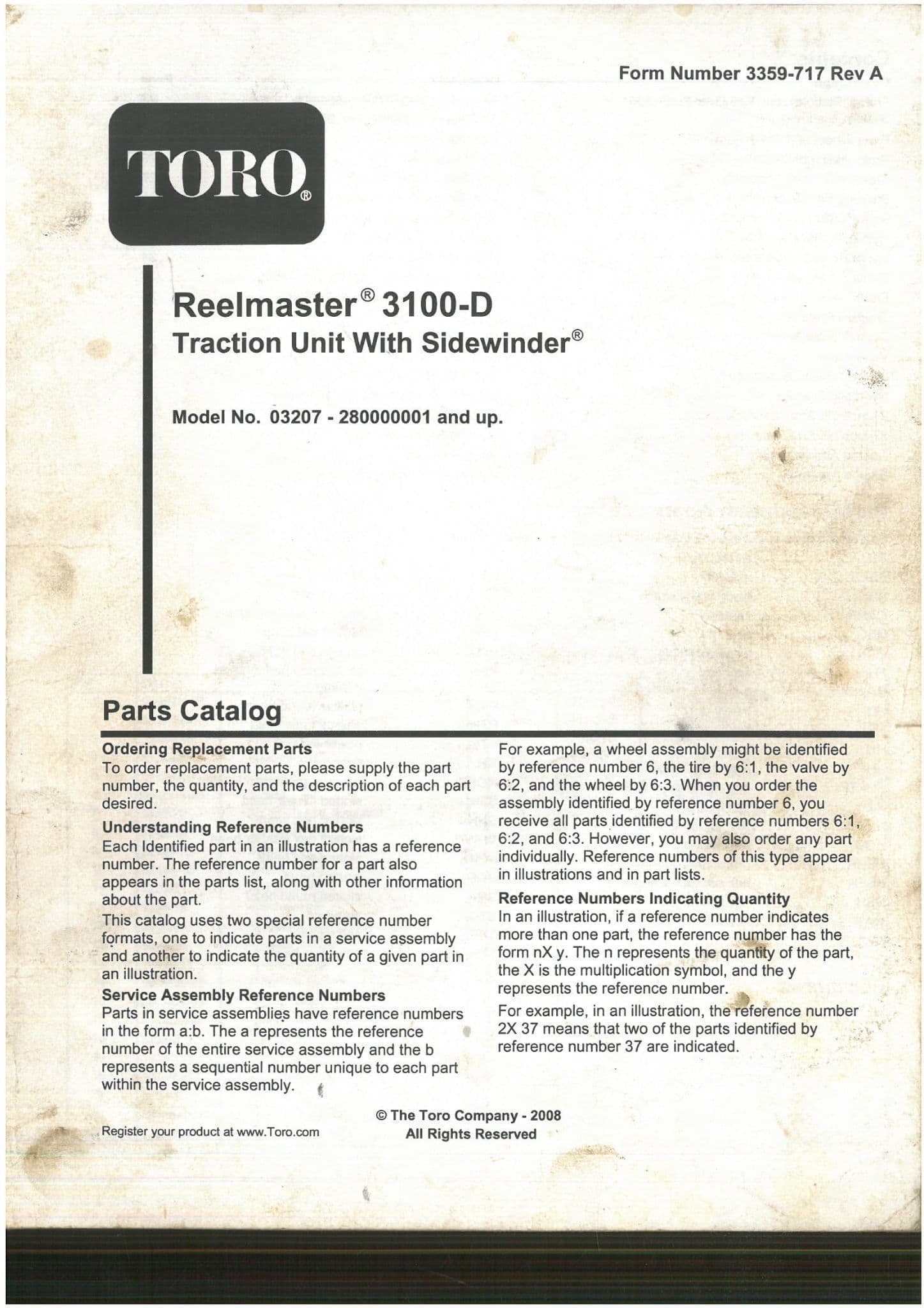 Toro Mower Reelmaster with Sidewinder 3100-D Operators Manual 3100D