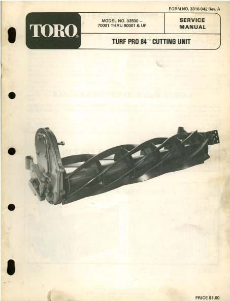 Toro Pro 84 Cutting Unit Service Manual