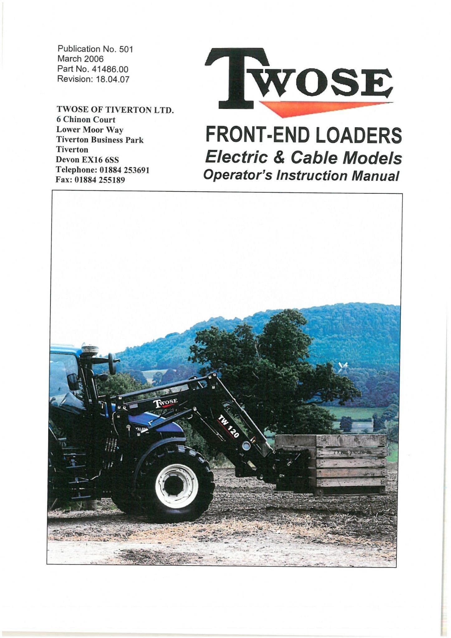 Twose Front End Loader Electric & Cable Model Operators Manual
