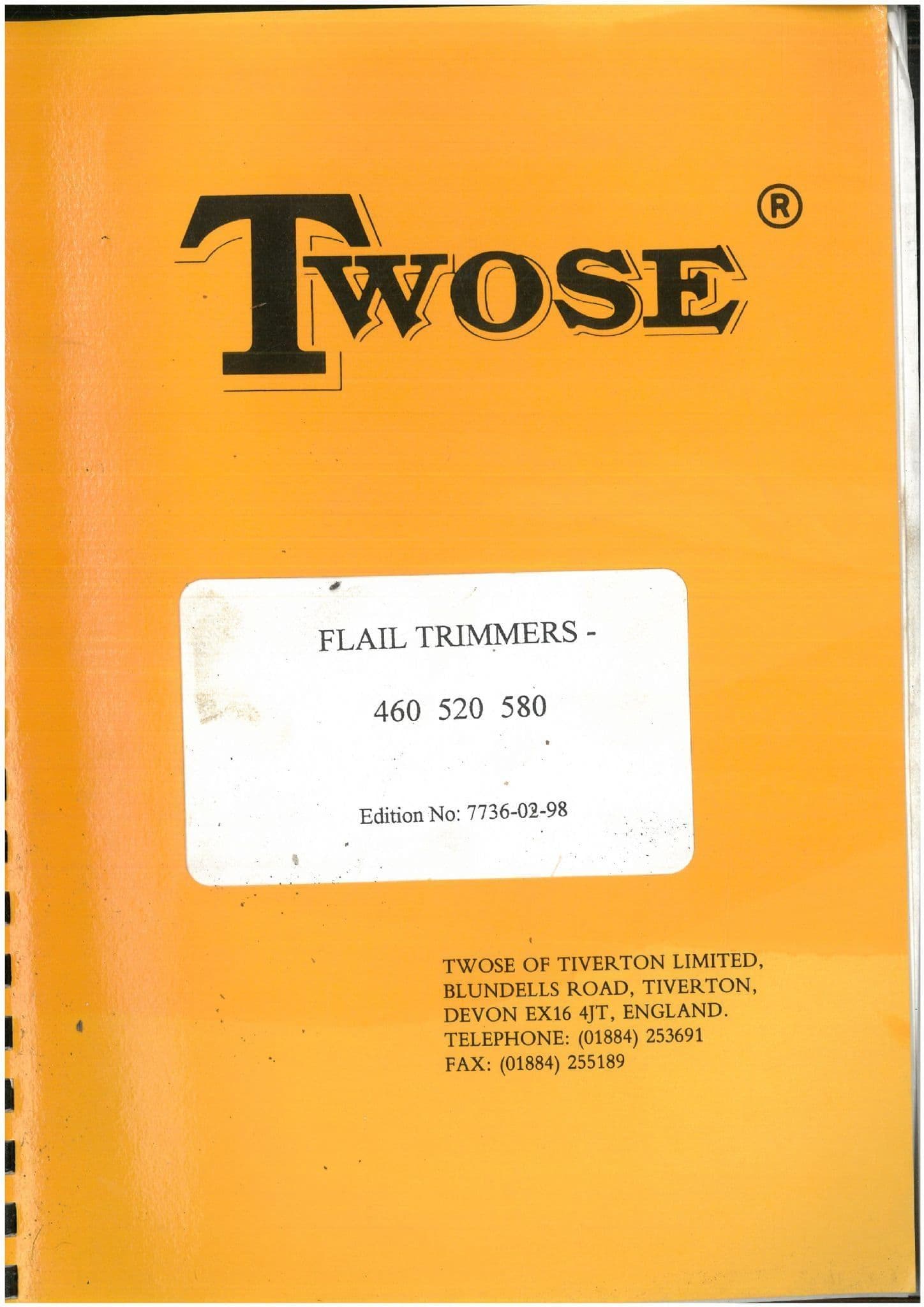 Twose Hedgetrimmer Flail Trimmer 460 520 580  Edition no 7736-02-98 Operators Manual with Parts List