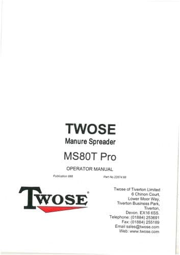 Twose Manure Spreader MS80T Pro Operators Manual