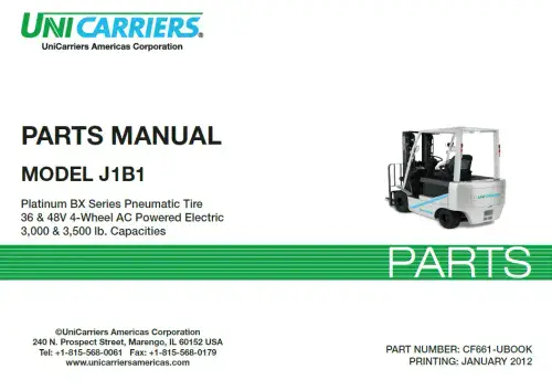 Unicarriers Forklift/ Pallet Truck J1B1 Parts Manual