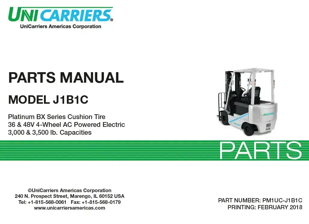 Unicarriers Forklift/ Pallet Truck J1B1C Parts Manual