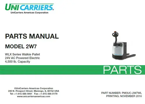 Unicarriers Walkie Pallet Truck 2W7 Parts Manual