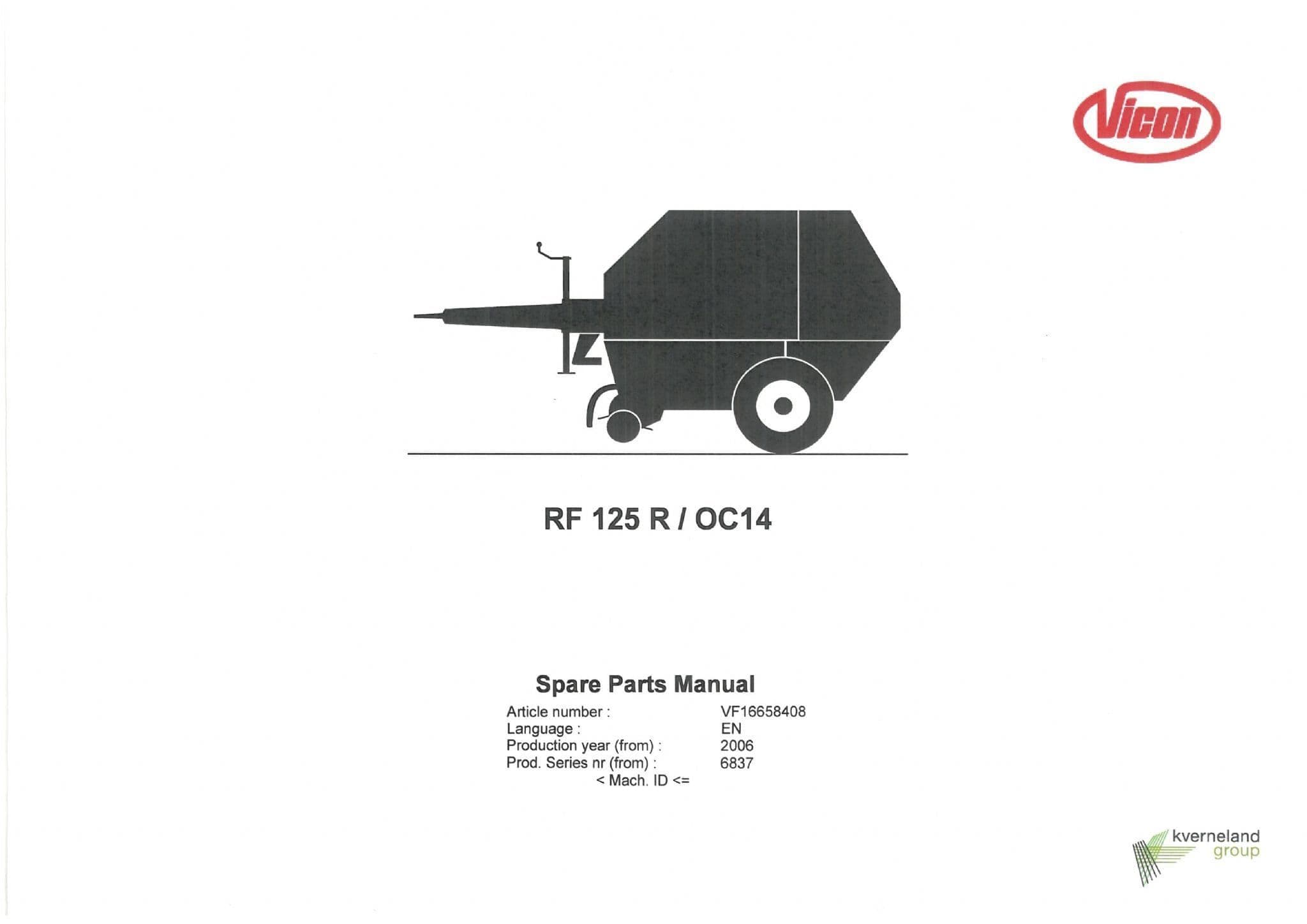 Vicon Baler RF125R OC14 Parts Manual