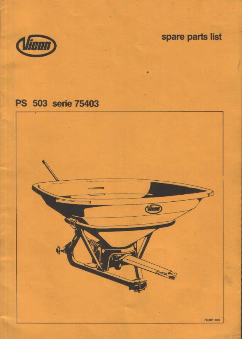 Vicon Fertiliser Spreader PS 503 Parts Manual