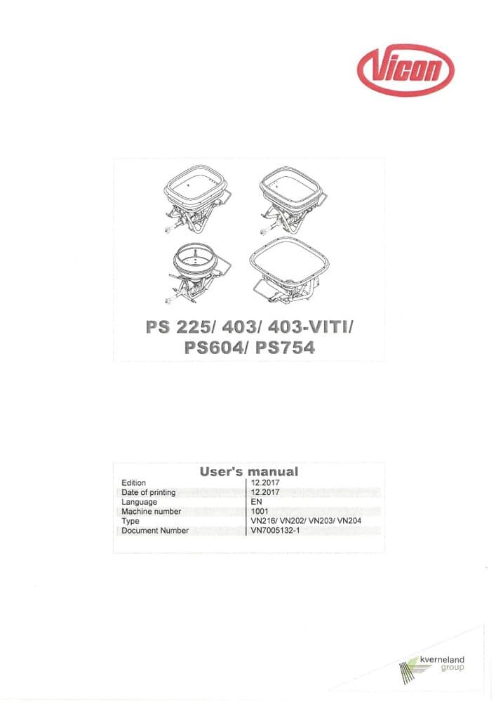 Vicon Fertiliser Spreader PS225 PS403 PS403-VITI PS604 PS754 Operators ...