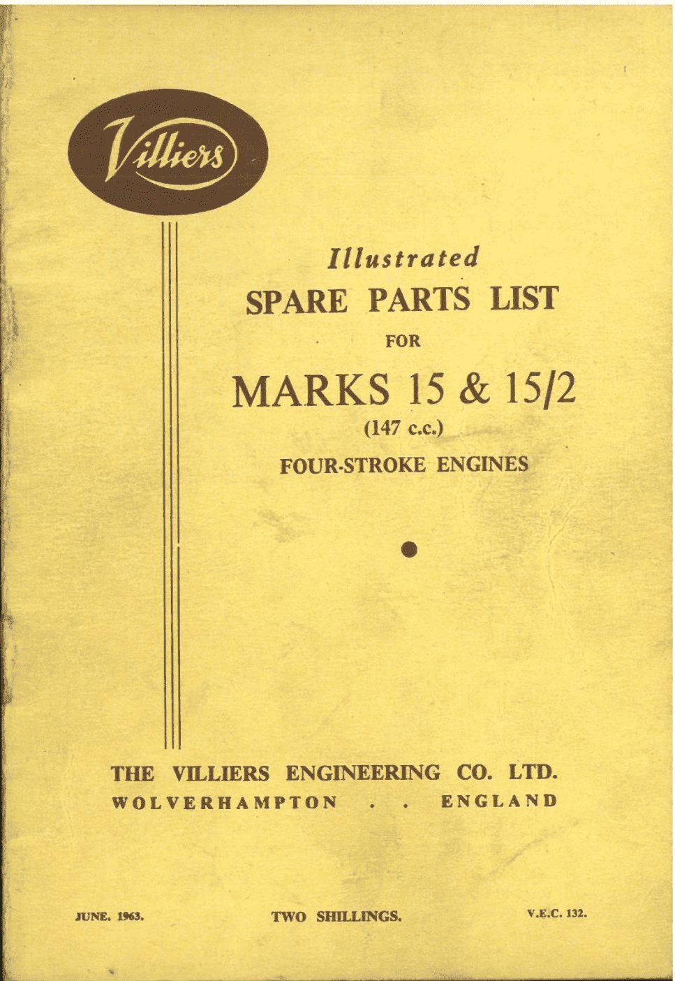 Villiers Four Stroke Engine  Mk 15 15/2 Parts Manual