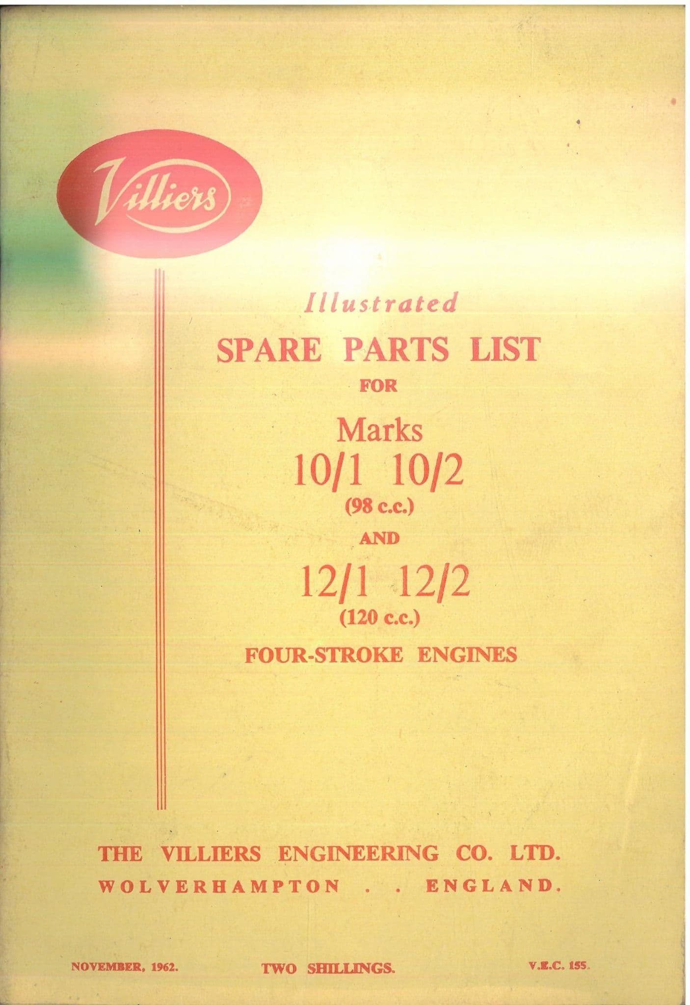 Villiers Four Stroke Engines Mk 10/1 & 10/2 (98cc) and  Mk 12/1 12/2 (120cc) Parts Manual