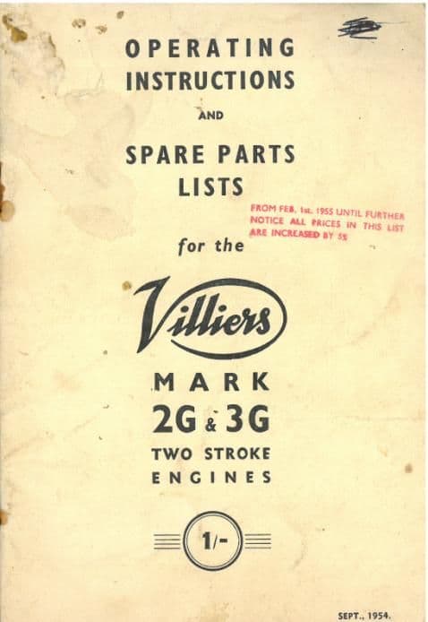 Villiers Mk2G & Mk3G Two Stroke Engine Operators Manual with Parts List