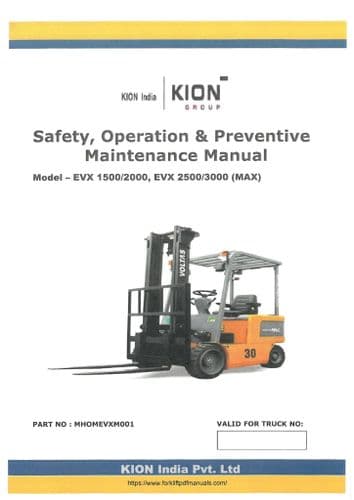 Voltas Forklift Truck EVX1500 EVX2000 EVX2500 EVX3000 Operator's Manual