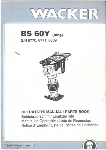Wacker Neuson Vibratory Plate BS60Y Operators Manual and Spare Parts List