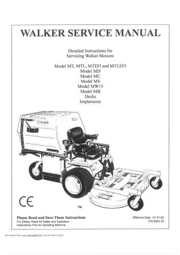 Walker Rider Ride on Lawn Mower MT MTL MTEFI MTLEFI MD MC MS MW15 MB ...
