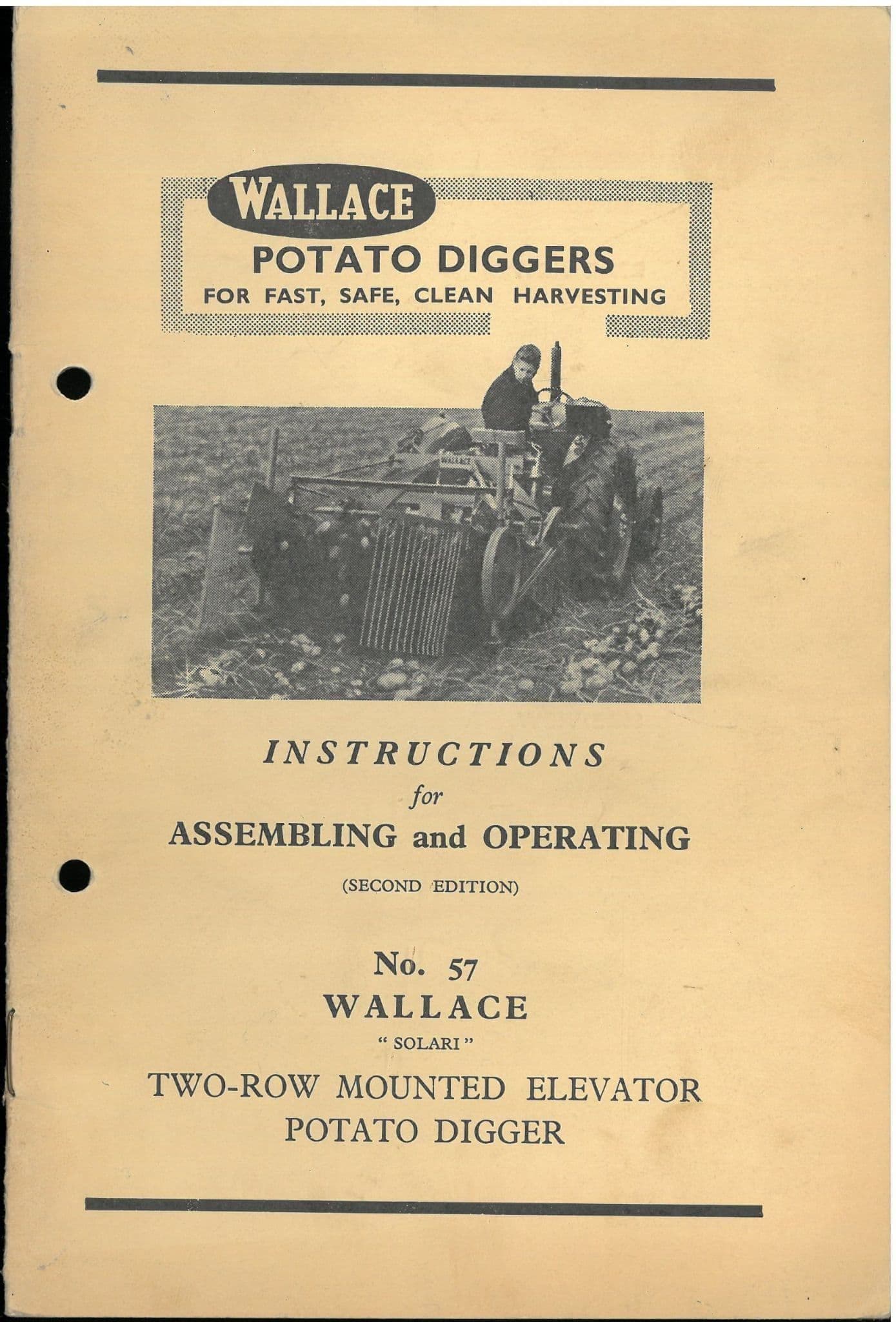 Wallace Two-Row Mounted Elevator Potato Digger Operators Manual