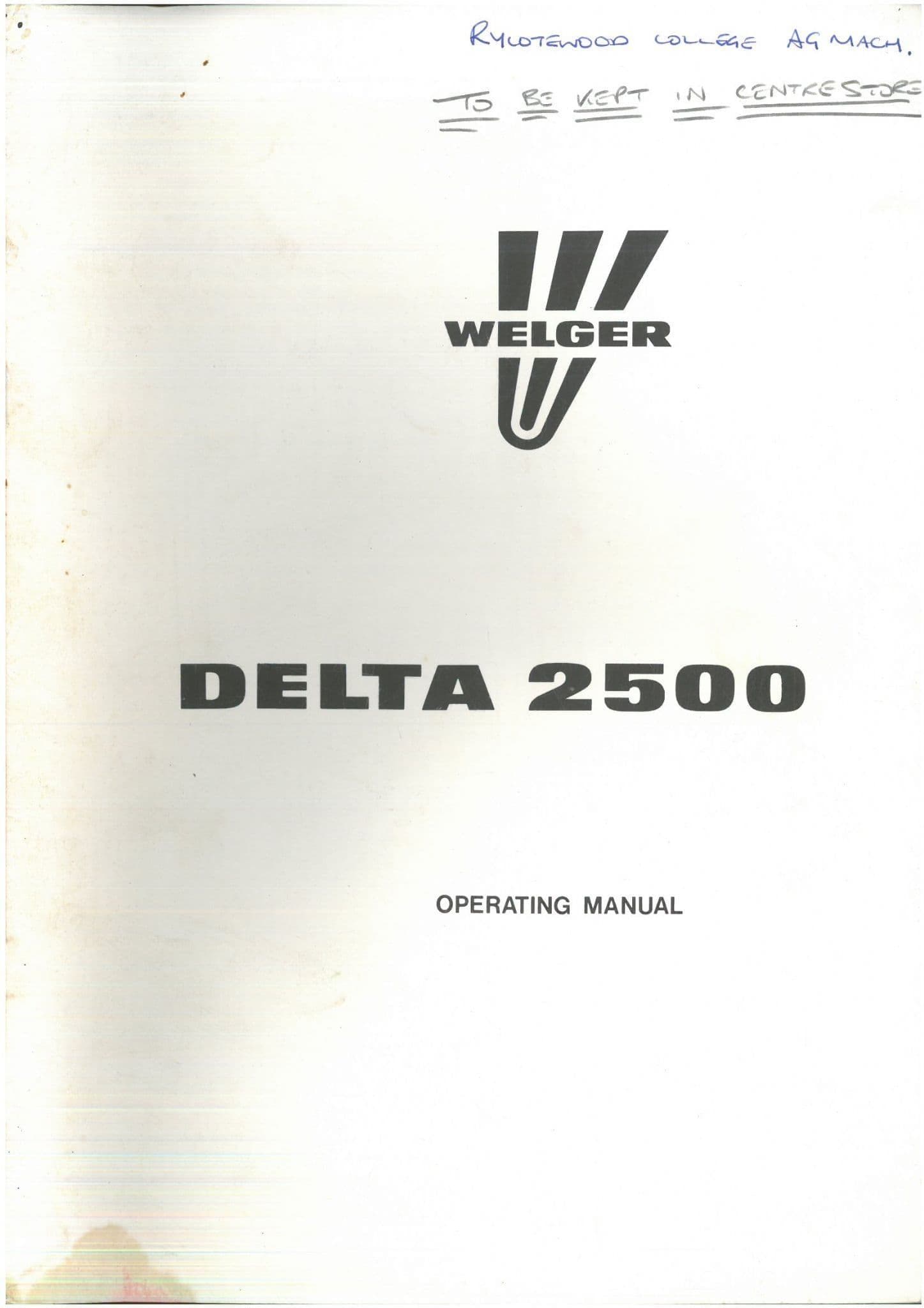 Welger Baler Delta 2500 Operators Manual