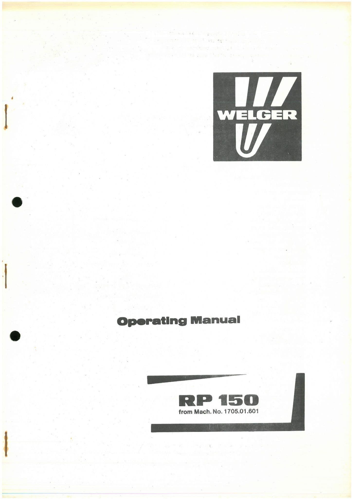 Welger Roll Baler RP150 Operators Manual