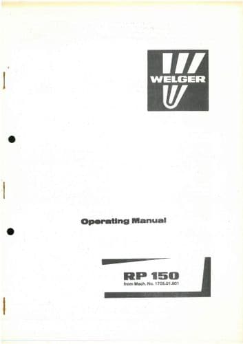 Welger Roll Baler RP150 Operators Manual