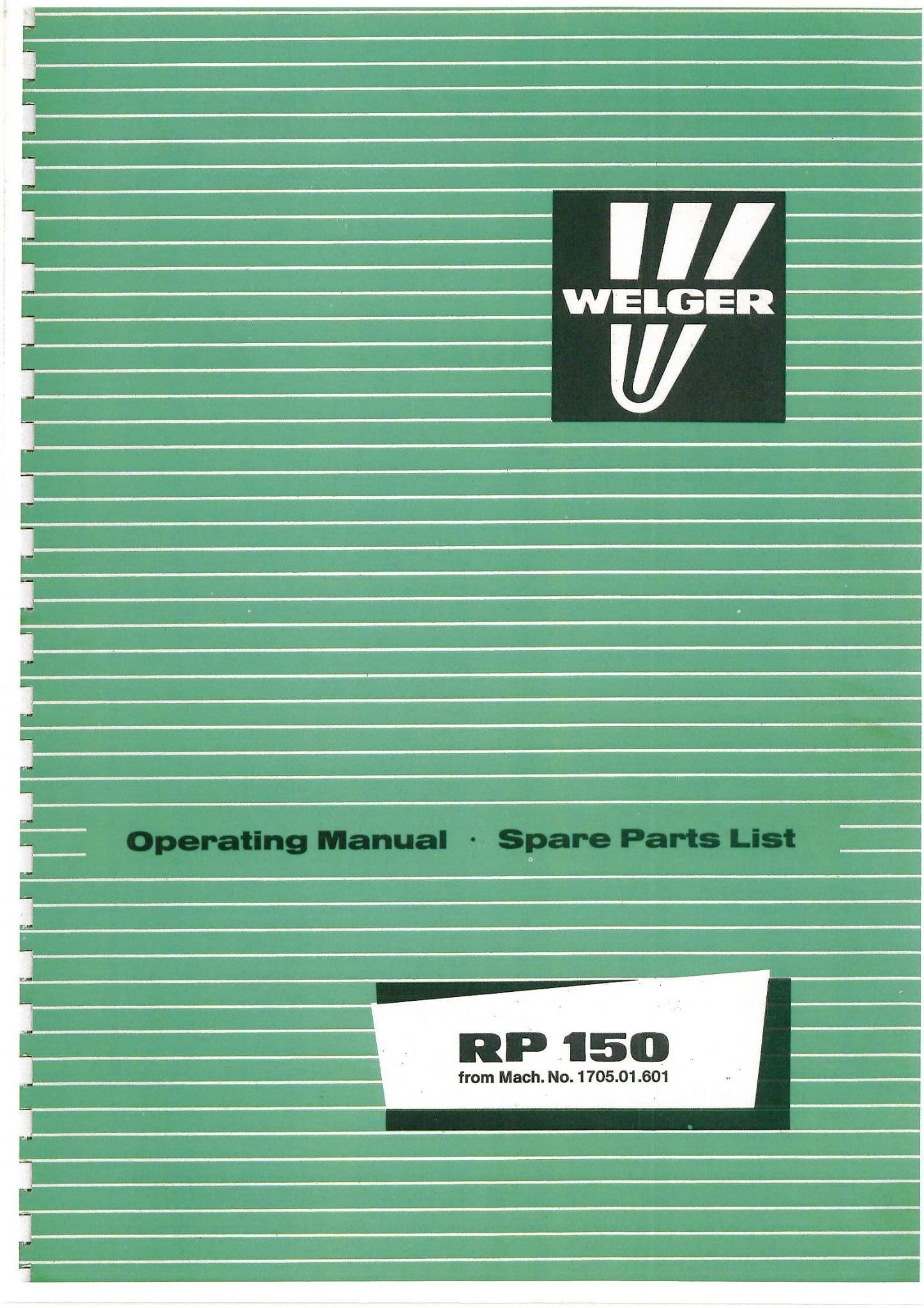 Welger Roll Baler RP150 Operators Manual & Parts List