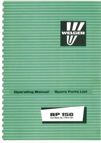 Welger Roll Baler RP150 Operators Manual & Parts List