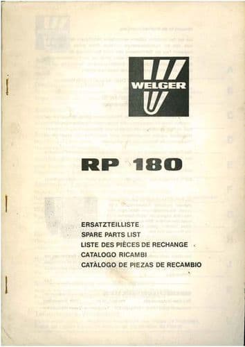 Welger Round Baler RP180 Parts Manual