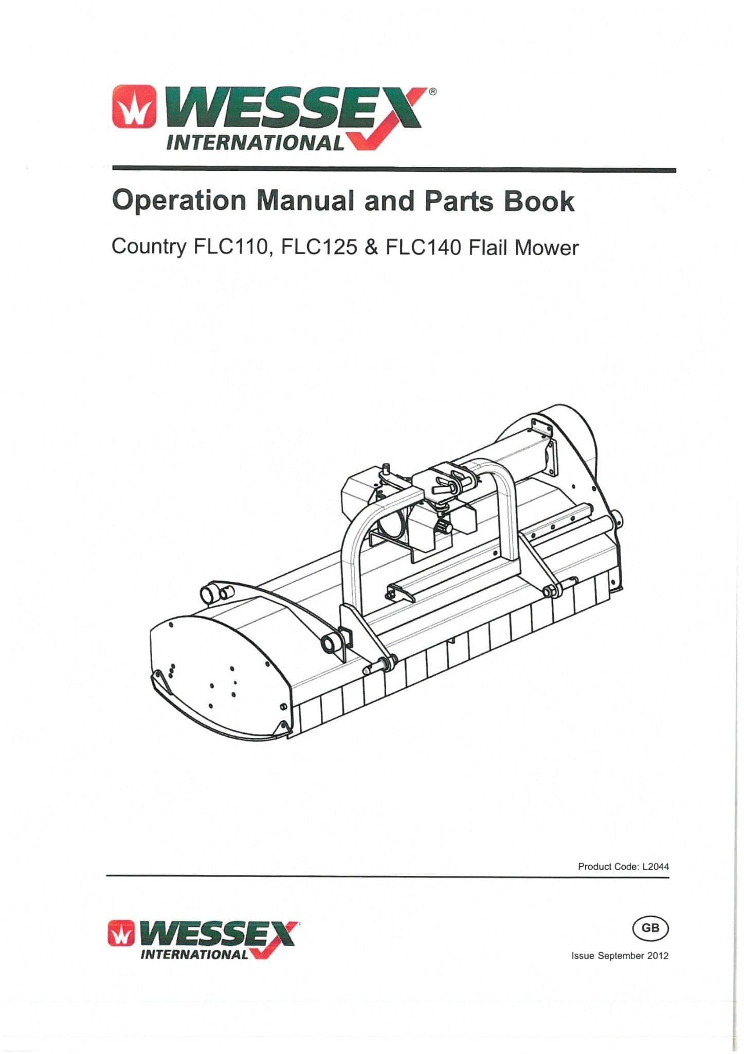 Wessex Country Flail Mower FLC110 FLC125 & FLC140 Operators Manual with Parts List FLC 110 125 140