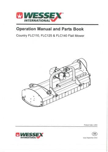 Wessex Country Flail Mower FLC110 FLC125 & FLC140 Operators Manual with Parts List FLC 110 125 140