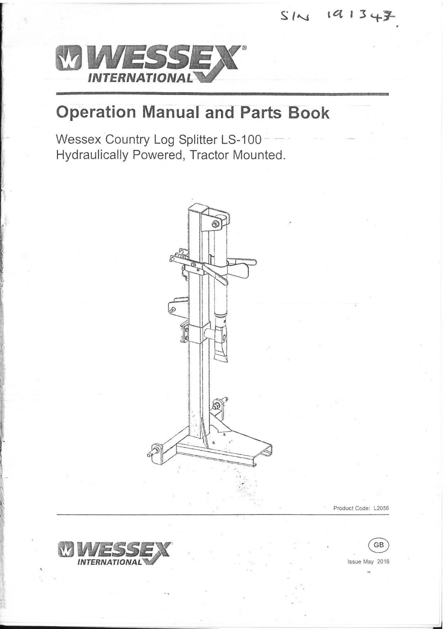 Wessex  Country Log Splitter Tractor Mounted LS100 Operators and Parts Manual