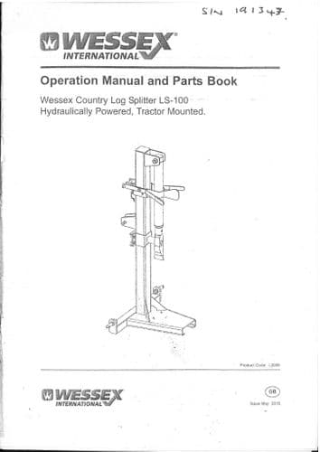 Wessex  Country Log Splitter Tractor Mounted LS100 Operators and Parts Manual