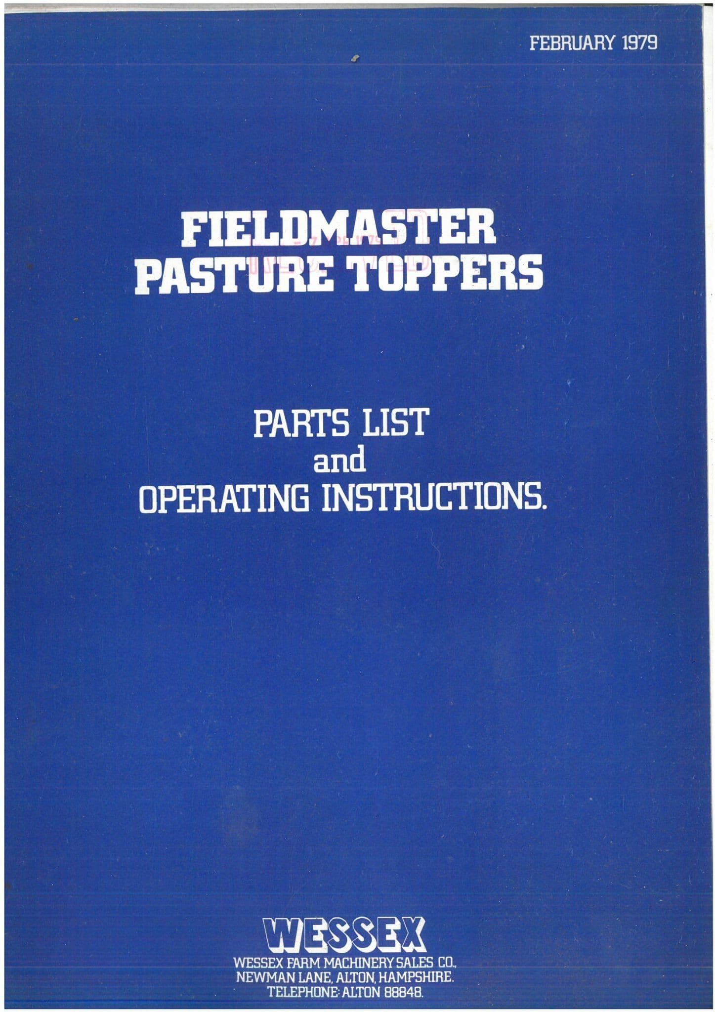 Wessex Fieldmaster Pasture Topper 150T 120T 90T Operators Manual with ...