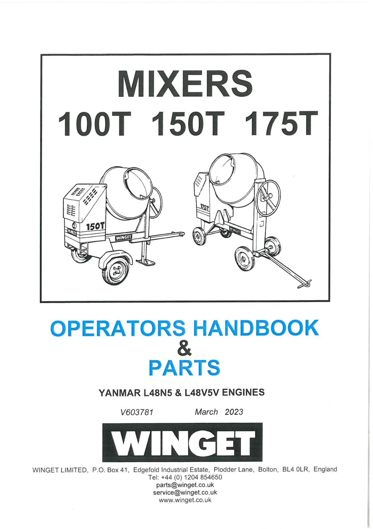 Winget Concrete Mixer 100T 150T 175T Operators Manual and Spare Parts list