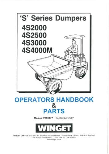 Winget Dumper S Series 4S2000 4S2500 4S3000 4S4000M Operators Manual and Spare Parts List