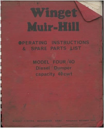 Winget Muir Hill Diesel Dumper Four/40,  4/40 Operators & Parts Manual