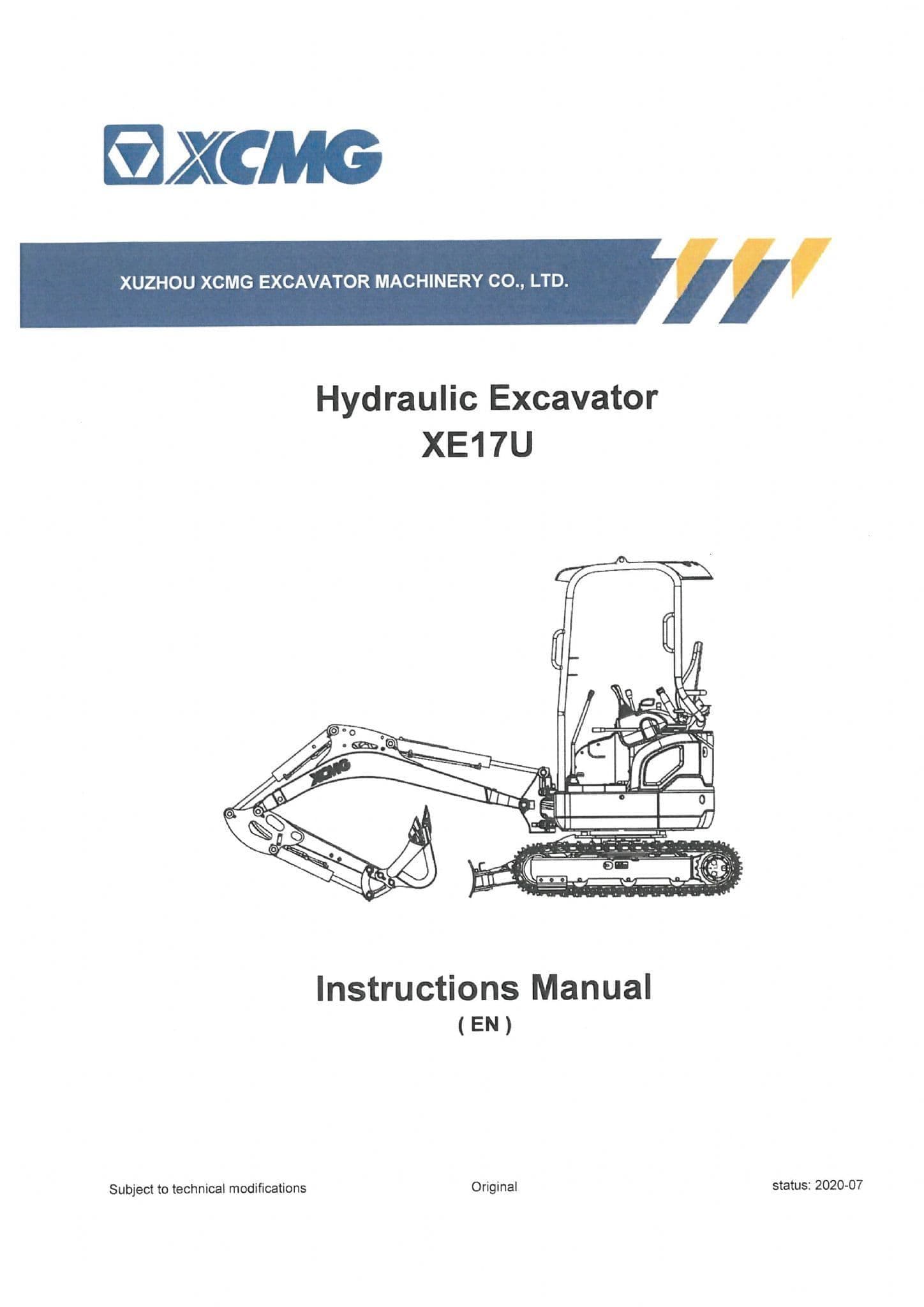 XCMG Hydraulic Excavator XE17U Operators Manual