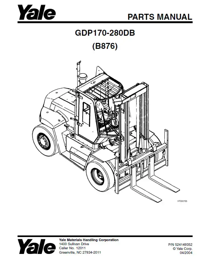 Yale Forklift GDP170-280DB Parts Manual