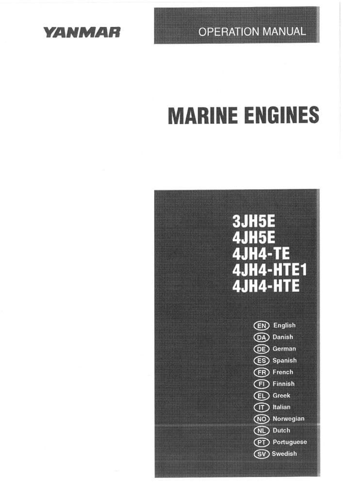 Yanmar Marine Engines 3JH5E 4JH5E 4JH4TE 4JH4HTE1 4JH4HTE Operators