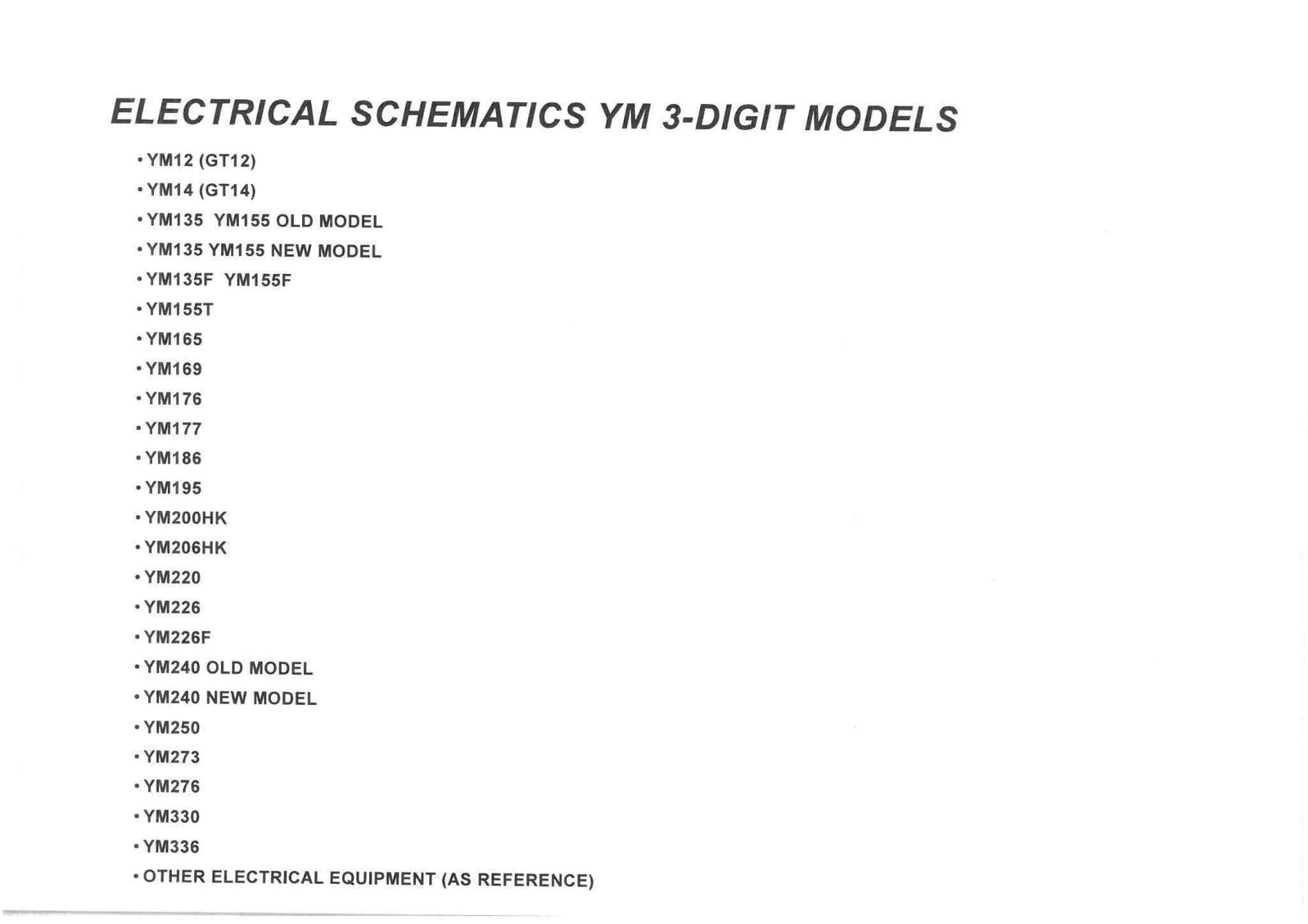 Yanmar Tractor YM 3-Digit Models Electrical Schematics Service Manual