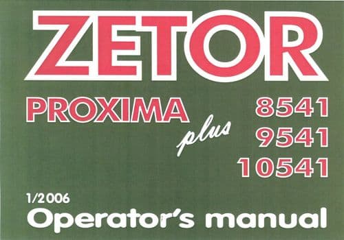 Zetor Tractor 8541 9541 10541 Operators Manual
