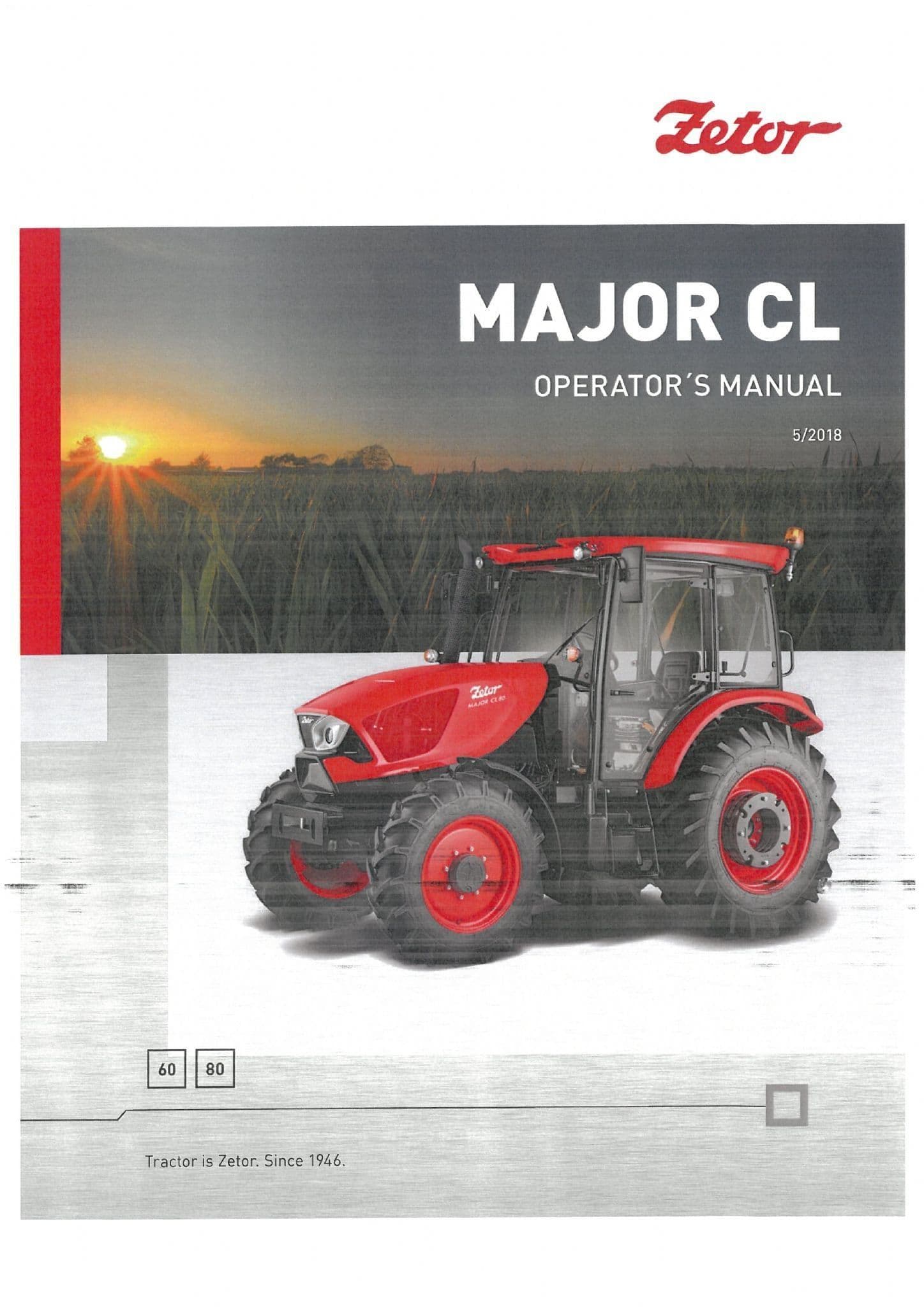 Zetor Tractor Major CL 60 80 - 2018 Operators Manual