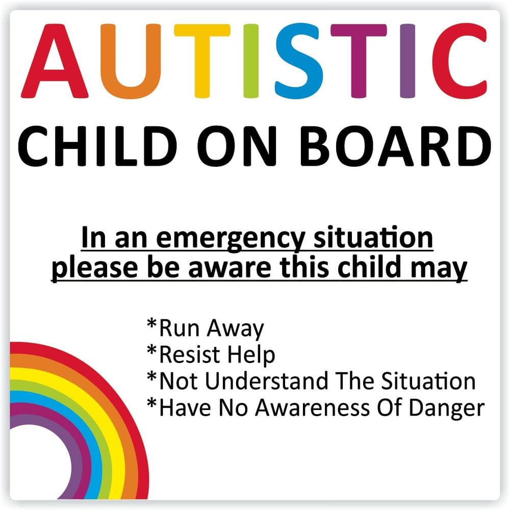 Autistic Child On Board Warning Safety Car Sticker
